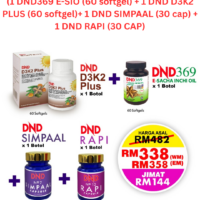package kesihatan ca (pd): (1 dnd369 e sio (60 softgel) + 1 dnd d3k2 plus (60 softgel)+ 1 dnd simpaal (30 cap) + 1 dnd rapi (30 cap)
